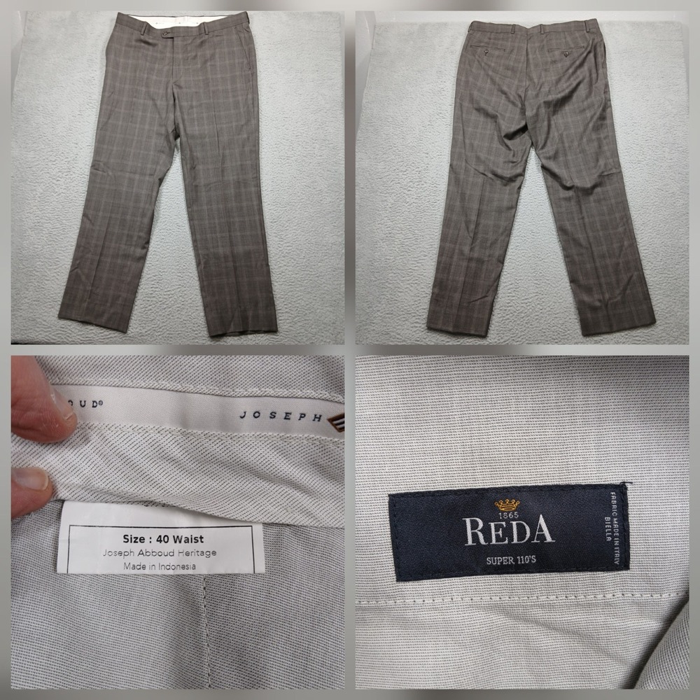 Joseph Abboud Heritage Reda Super 110's Dress Pants Men's 40 Gray Plaid Wool